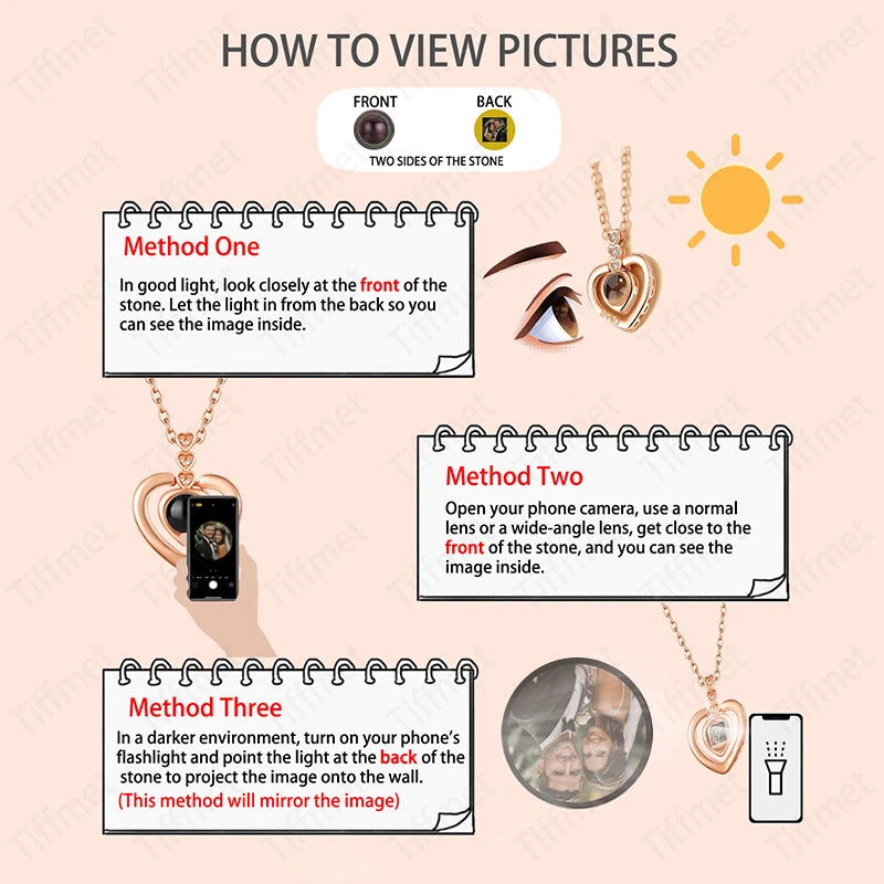 Custom Color Photo Projection Necklace Stainless Steel Rope Chain Valentine's Day Mother's Day Exquisite Fashion Gift for Women