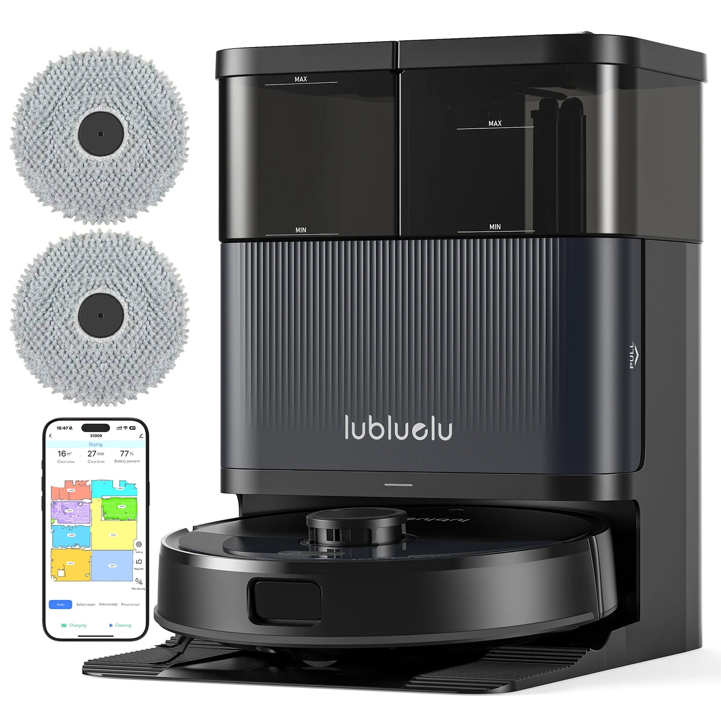 Lubluelu S1000 Robot Vacuum Mop with Self-Cleaning Station 11000Pa 75℃ Hot Water Wash Auto-Dry Carpet Boost Cleaning for Home