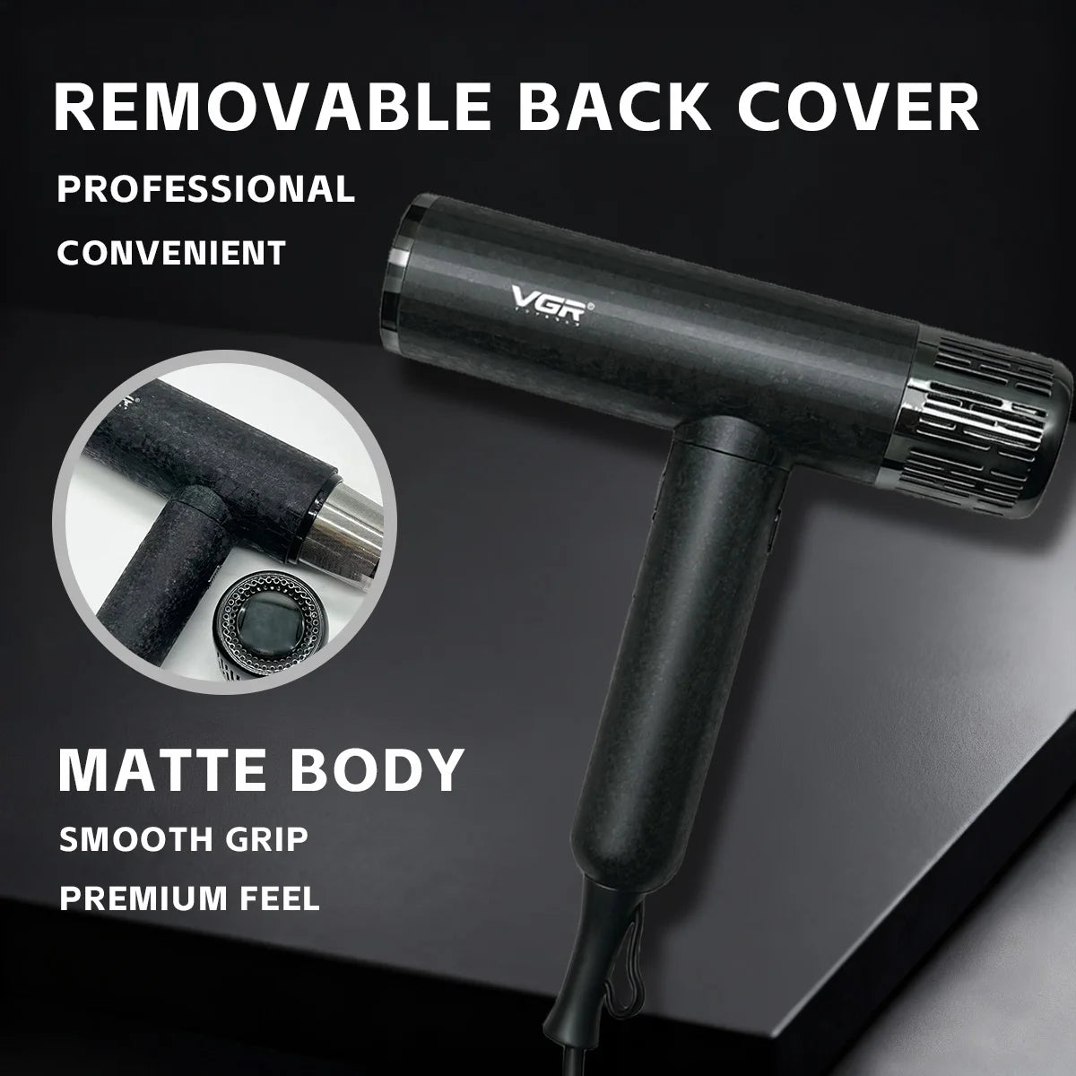 VGR Hair Dryer Professional Powerful Hair Dryer Low Noise Blow Dryer Leafless Electric Hair Blower Barber Salon Tools V-640HD