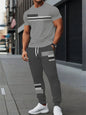New Men's Letter Print Two-piece Set Outdoor Casual Round Neck Short Sleeve Drawstring Long Pants Plus Size Loose Fit Outfit