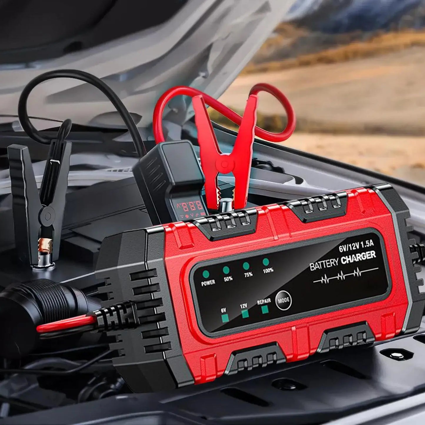 Motorcycle Battery Charger 6V/12V Auto Charging Maintainer Trickle Charger for Car Battery for Boat RV Truck Lawn Mower Golf