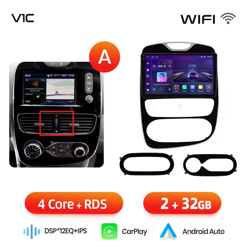 Junsun Wireless CarPlay Android Auto Car Radio for Renault Clio 4 2012- 2017 2 DIN Multimedia Stereo with Built-in Cooling Fan GPS Navigation SWC Bluetooth FM RDS DSP IPS Screen Car Intelligent Systems 4G WiFi 8 Core