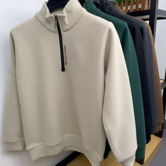 Men's Knitwear Solid Color Chunky Half Zipper Thickening Sweater Warm Sweater Fashion Luxury Men's Clothing Turtleneck Sweater