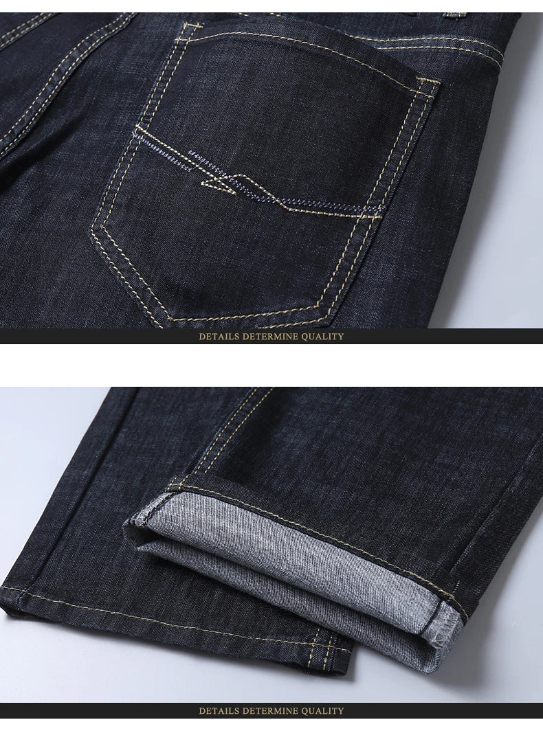 Summer New Elastic Men's Jeans Fashion Comfortable Business Straight Stretch Cotton Casual Denim Pants Brand Male Thin Trousers