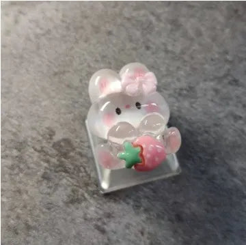 Cute Cartoon Transparent Strawberry Rabbit Keycap DIY Handmade Personalized Mechanical Keyboard Dedicated PBT Keycap