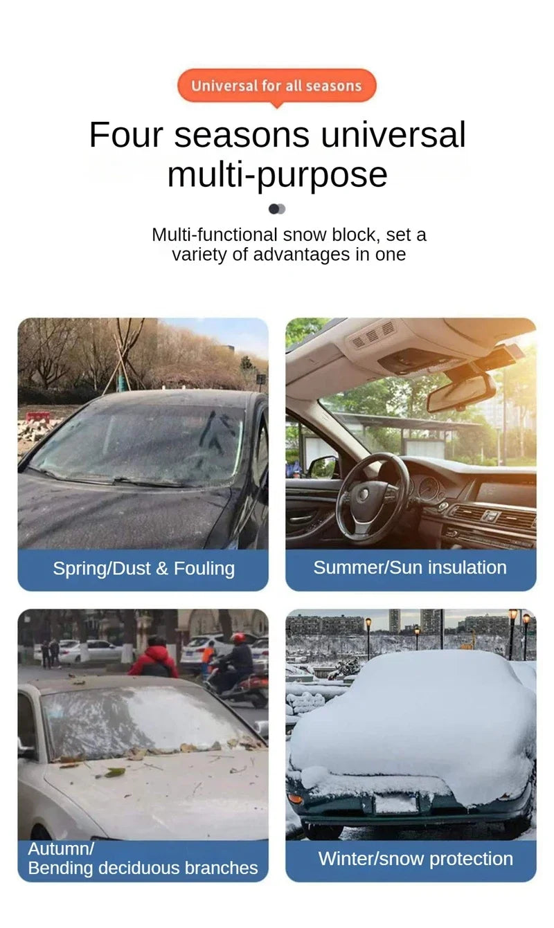 All-Weather Magnetic Windscreen Cover - Waterproof Snow/Frost/Ice Protector & Sun Shade, 5 Magnets + Door Flaps, Universal Fit