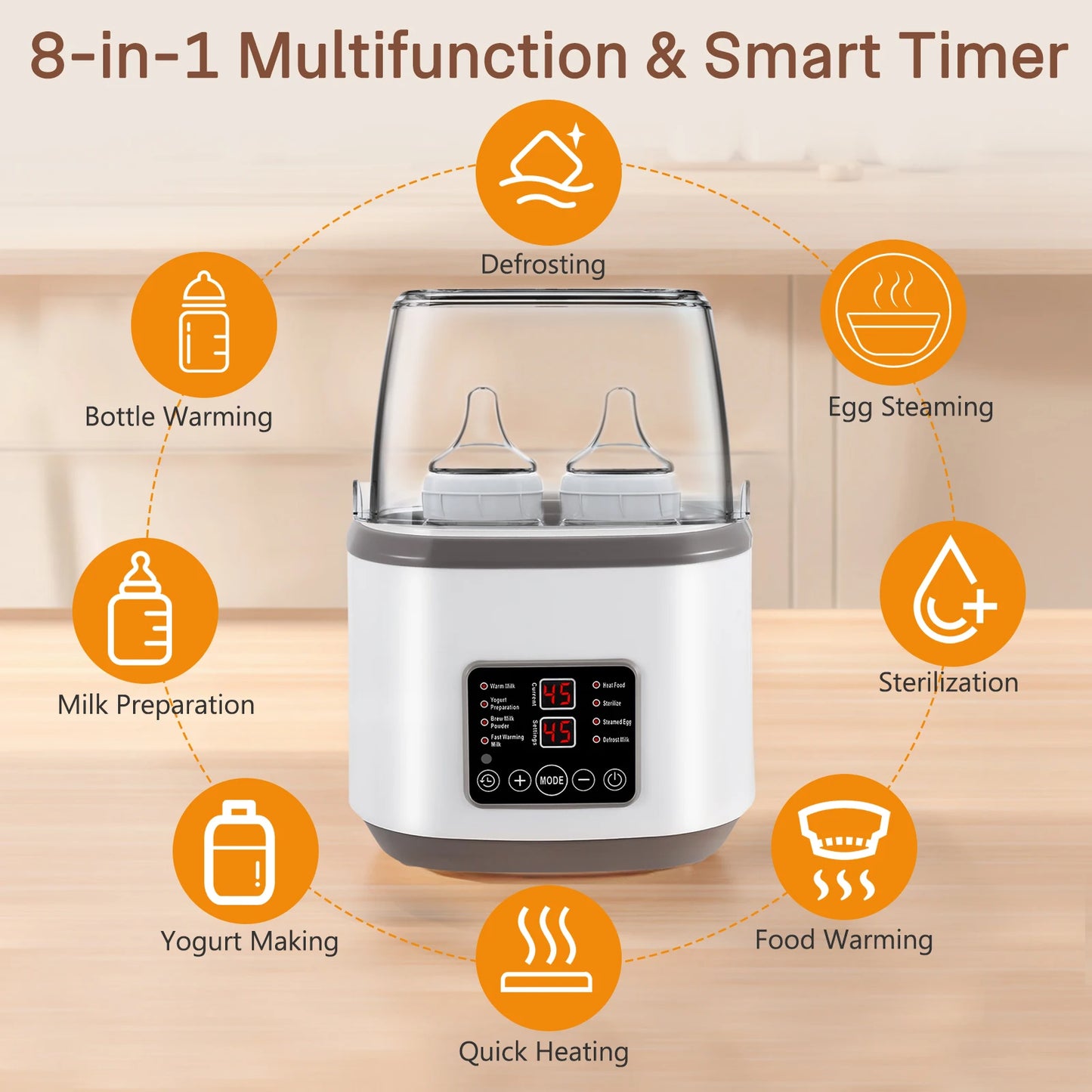 8In1 Multi-function Baby Nursing Bottle Heater Sterilizer 170W Fast Breast Milk Bottle Warmer With Accurate Temperature Control