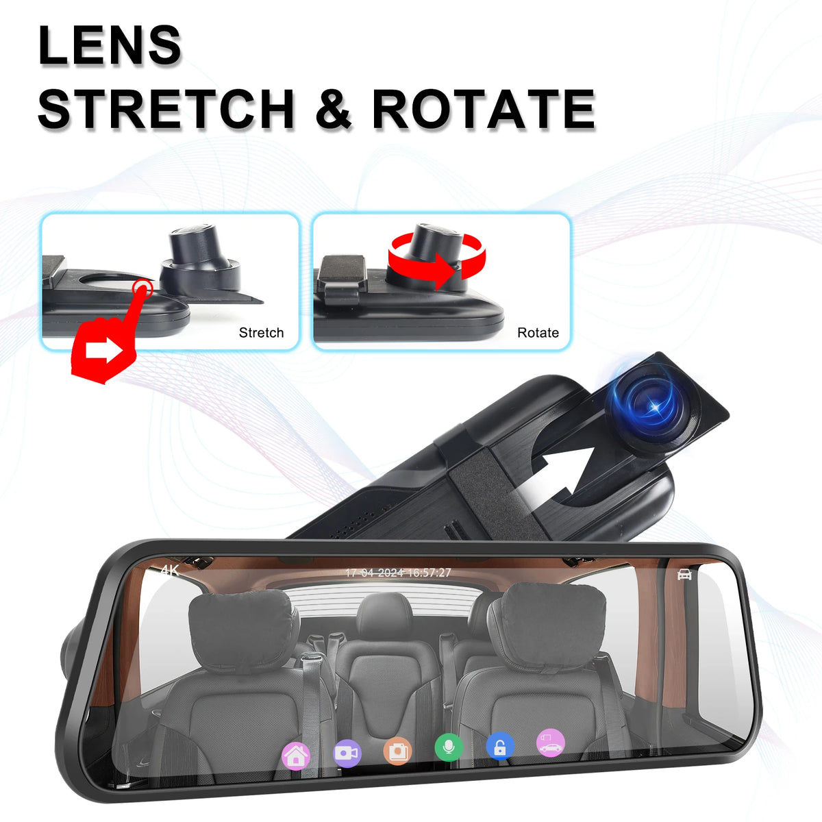 Podofo 4K Dashcam 9.66'' Mirror Dash Car Camera Rear Camera  Video Recorder Night Vision Loop Recording G Sensor 24H Parking Monitoring