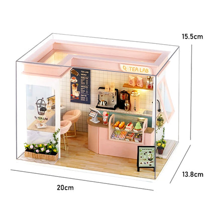 DIY 3D Puzzles Wooden Toy Miniature Dollhouse Handmade Doll House Model Building Kits Coffee House Toys For Xmas Gifts