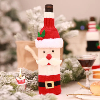 2024 Christmas Knitted Wool Red Wine Bottle Cover Ornament Table Dress Up Home Christmas Decor Hotel Restaurant Festivals Decor