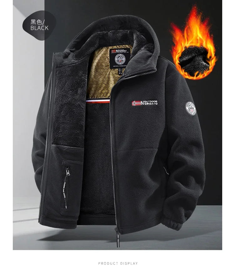 Autumn and Winter New Retro Trendy Jacket Men's Double Sided Polar Fleece Business Leisure Outdoor Couple Coat Top