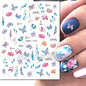3d Nails Art Decals Spring Fruits Pink Full Tips Peony Magnolia Flowers Adhesive Sliders Stickers Decoration For Nails Manicure