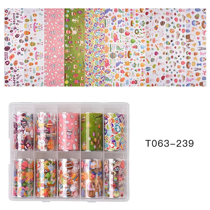 10 Patterns New Metal Nail Foils for Transfer Paper Stickers Floral Chameleon Nails Wraps DIY Water Marble Nail Art Decorations