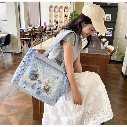 New Y2K Cute Japanese Ita Bag Lolita Girl Transparent Shoulder Tote Bag Large Capacity Crossbody Casual Bag DIY Display Handbags