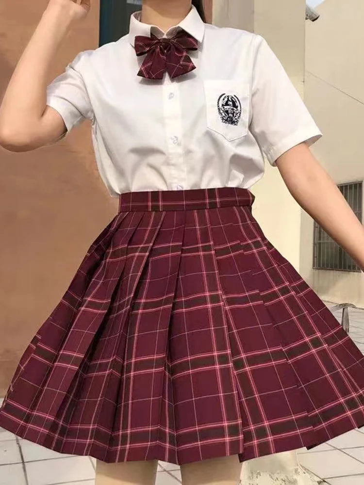 JMPRS Plaid Women Pleated Skirt Bow Knot Summer High Waist Preppy Girls Dance Mini Skirt Cute A Line Harajuku Sexy Japan Faldas
