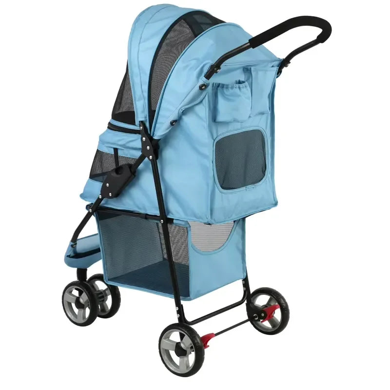 Pet Stroller Lightweight Comfortable Medium Size 3 Wheel Foldable Oxford Mesh Fabric For Dogs Cats Travel Carriers Transport