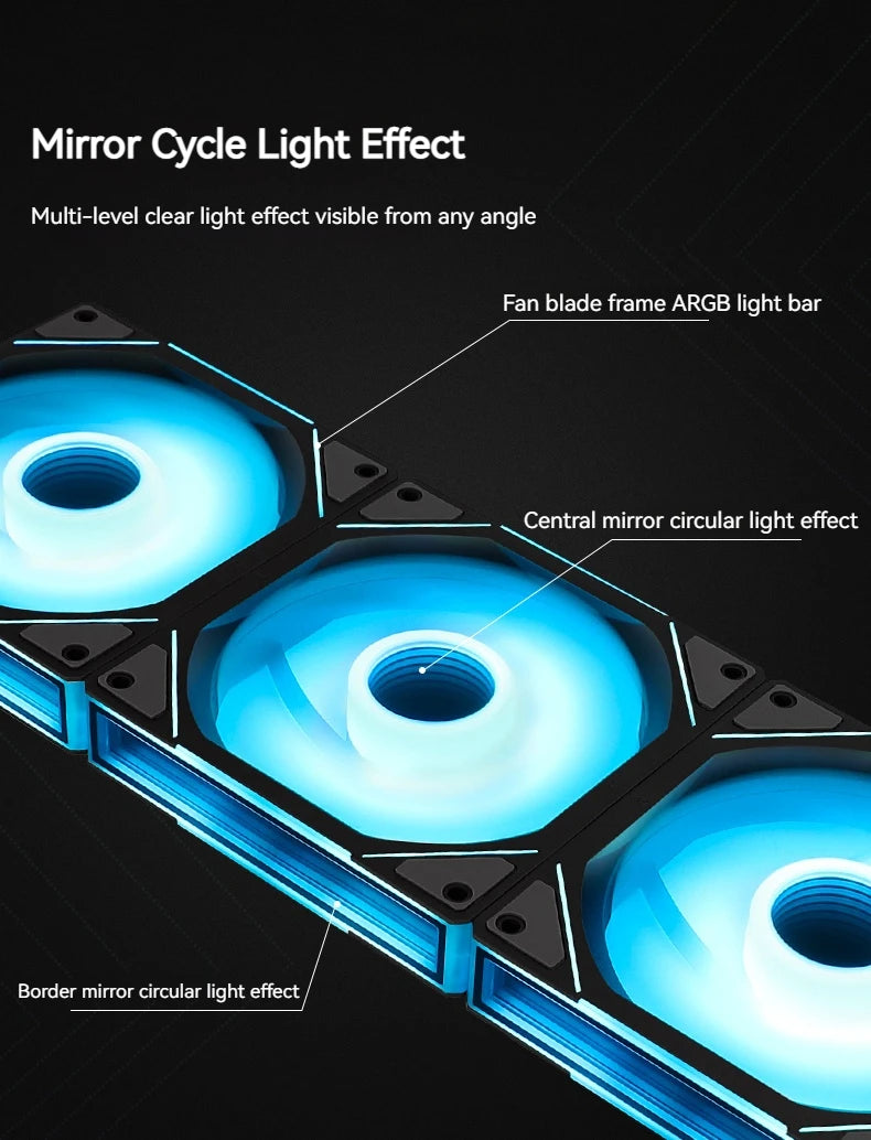 Teucer JM-1 PC Case Fan Mirror Cycle ARGB Light 120mm 3in1 800-2000rpm 12v/4Pin PWM Low noise Chassis Water Cooling Ventilador