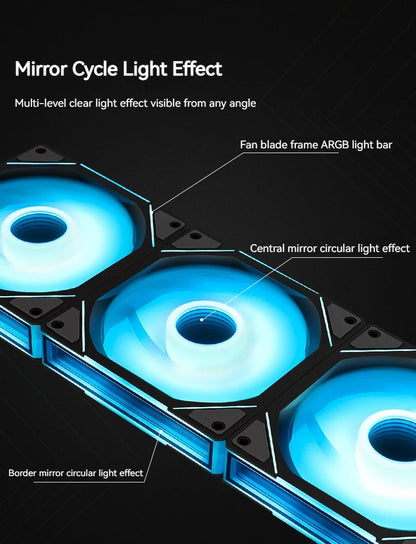 Teucer JM-1 PC Case Fan Mirror Cycle ARGB Light 120mm 3in1 800-2000rpm 12v/4Pin PWM Low noise Chassis Water Cooling Ventilador