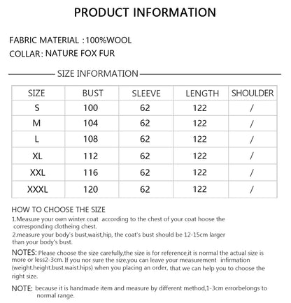 CNEGOVIK Natural Fox Fur Winter Cashmere Wool Coat Women Fur Coat Women Luxury Real Fur Warm Winter Jackets Cashmere Fur Jacket