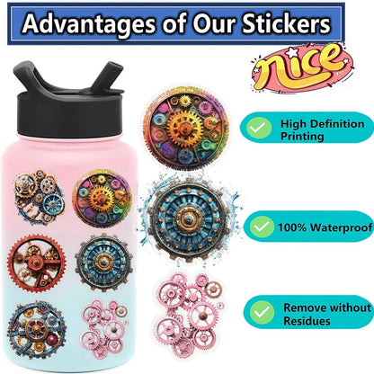 50PCS Transparent Time and Space Gear Sticker Pack - Waterproof Clear PET for Scrapbook, Guitar Decor RecordingYourLife Store