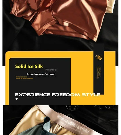 1/3PCS Men's Cool Ice Silk Boxers Shorts Summer Satin-like Solid Underpants Skin Friendly Breathable Mesh Crotch Male Underwear