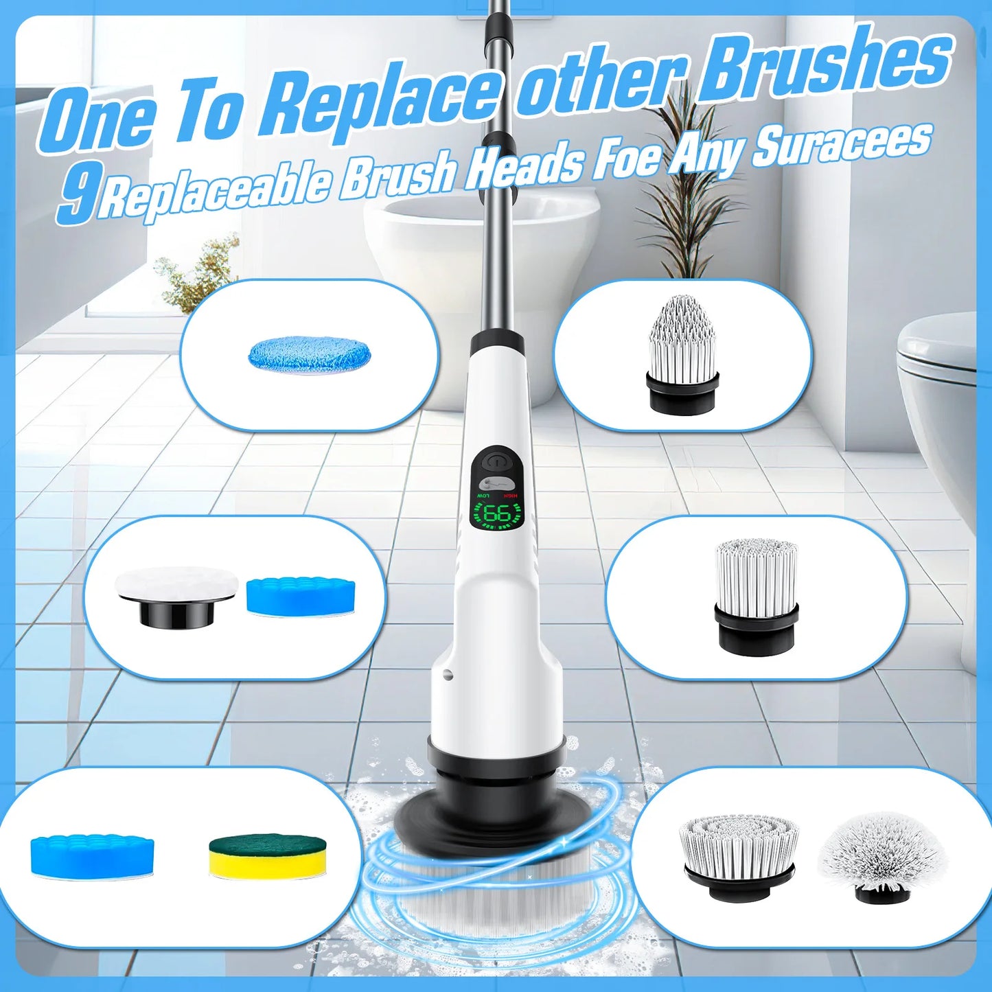 TINSOL 9-in-1 Multi-Function Electric Cleaning Brush Adjustable Automatic Rotating Scrubber Kitchen & Bathroom Cleaning Brush