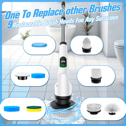 TINSOL 9-in-1 Multi-Function Electric Cleaning Brush Adjustable Automatic Rotating Scrubber Kitchen & Bathroom Cleaning Brush