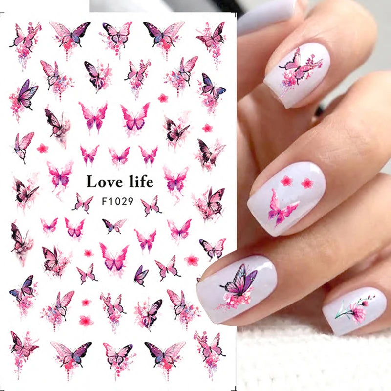 1PCS Marbled Nail Sticker 3D Abstract Lines Sticker Nail Art Supplies Nail Decals Y2K Laser Butterfly Ladies Nail Art Decoration