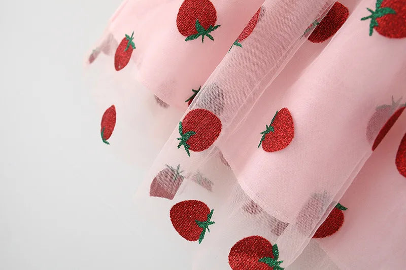 Red Strawberry Chiffon Baby Girl Dress Summer New Children'S Clothing+Hat (9 Months -3 Years Old)