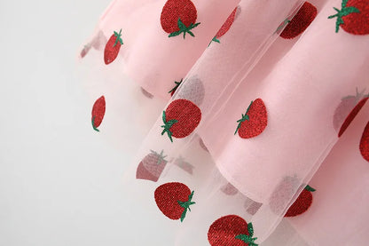 Red Strawberry Chiffon Baby Girl Dress Summer New Children'S Clothing+Hat (9 Months -3 Years Old)