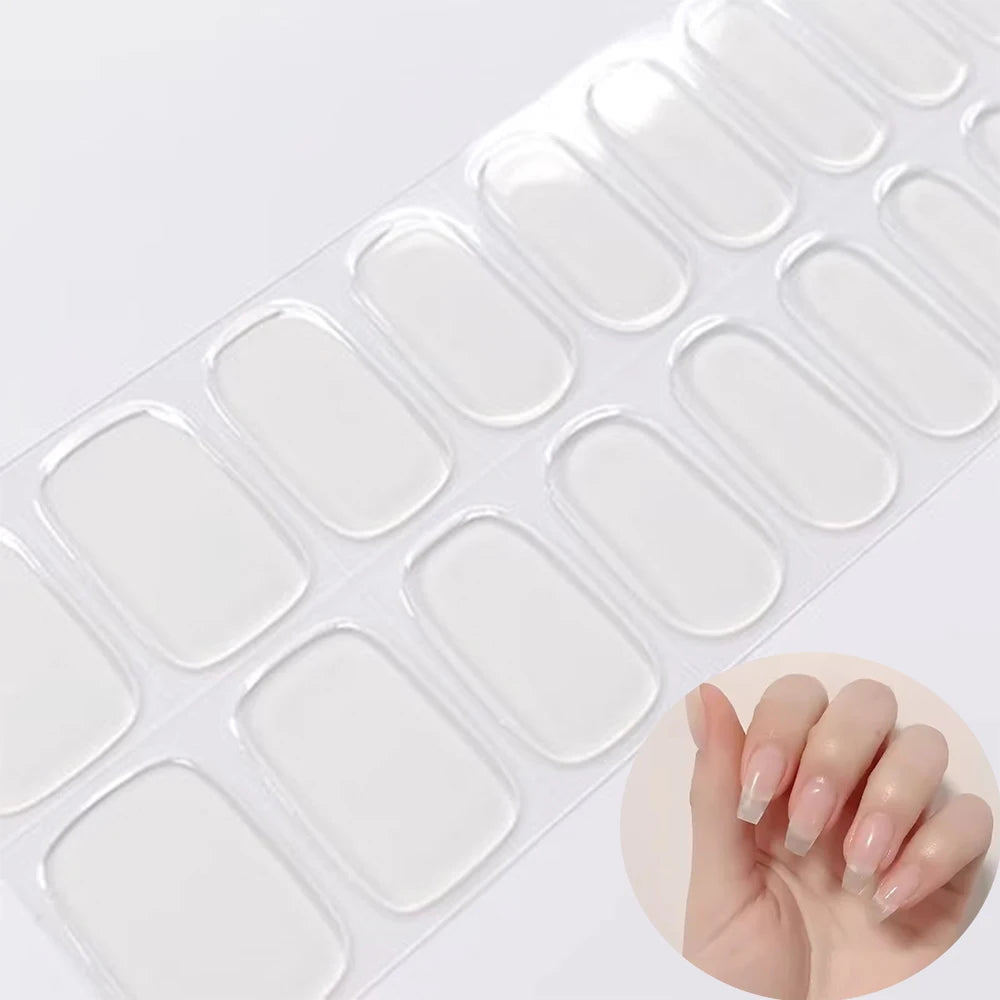 16Tips UV Semi-Cured Gel Nail Wraps Sticker 5D Pure Color Full Cover UV Lamp Gel Sticker Long-Lasting Nail Extension Patch Strip