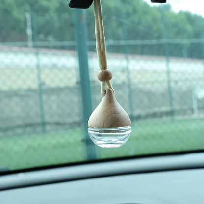 6ML Empty Car Air Freshener Pendant Perfume Glass Bottle With Wooden Caps Refillable Car Essential Oil Diffuser Bottle