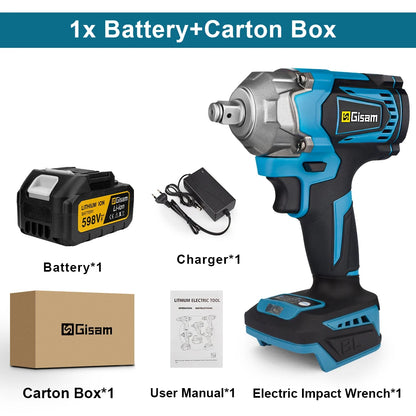 Gisam 1200N.M Torque Brushless Electric Impact Wrench 1/2 inch Cordless Wrench Screwdriver Power Tool for Makita 18V Battery Pin
