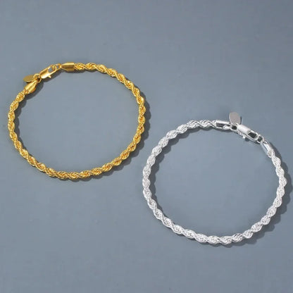 18K Gold 925 Sterling Silver 4MM Chain Bracelets For Men Women Unisex Simple Charm Bracelet Wedding Party Gift 20cm 8in