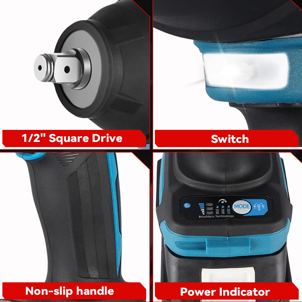 ONEVAN High Torque Cordless Brushless Electric Impact Wrench 1800N.M 1/2" Drill Screwdrivers Power Tools For Makita Battery Pin