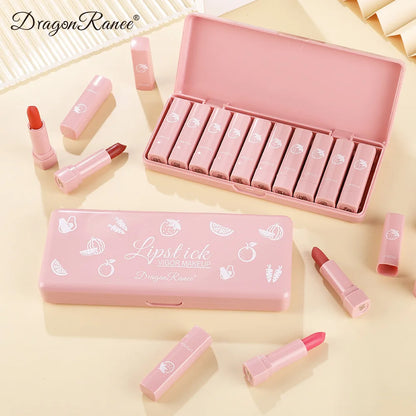 Ten-Piece Lipstick Set, Matte, Long-Lasting, Fade-Resistant Lip Balm, Matte Finish, Brightening, Commuter-Friendly, Nude Color, Gentle and Elegant Lipstick