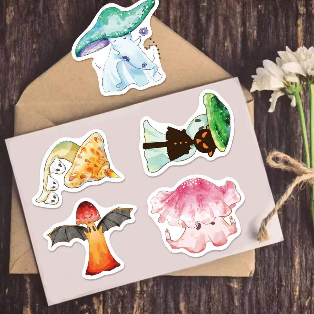 50PCS Halloween Ghost Mushroom Graffiti Stickers, Luggage, Notebook, Speaker, Water Cup, Waterproof Stickers