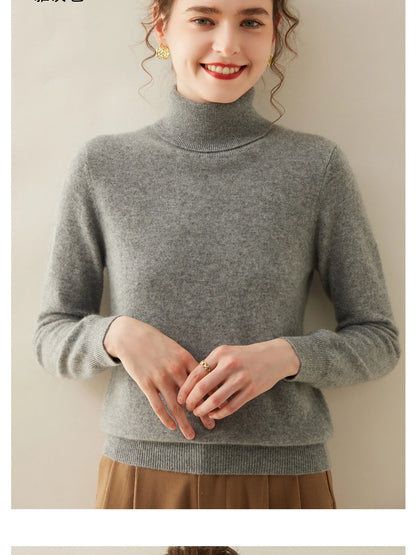 Cashmere Sweater Women's Turtleneck Long Sleeved Knitted Pullover 100% Pure Cashmere Base Sweater Korean Version Women's Top