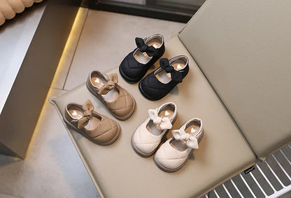 Children Leather Shoes for Girls Soft Spring Autumn New Baby Shallow Bow Solid Color Japanese Style Kids Versatile Casual Shoes
