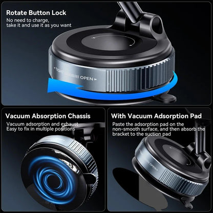 Car Phone Magnetic Stand Mechanical Vacuum Suction Cup Rotate 360° Magnetic Adsorption Bracket Navigation Universal Holder