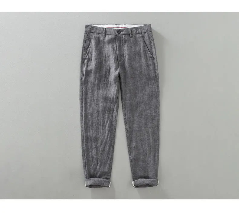 Summer New Pure Linen Casual Slim Pants for Men Clothing Thin Breathable Streetwear Men Trousers EC1335