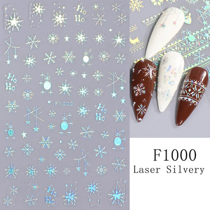 1PCS New Christmas Decorations 2023 New Year Nail Stickers Press on Nails Laser Snowflake Christmas Tree 3D Nail Decal