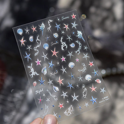 Shell Light Starfish Shell Nail Stickers Cute Starfish Decorative Stickers For Nails DIY 3D Self Adhesive Summer Manicure Decals