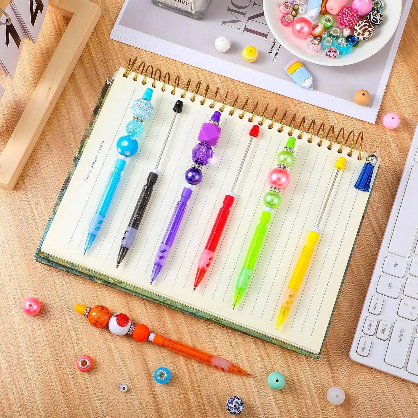 10-100Pcs Beaded Pencil HB Writing Beaded Pencil DIY Beadable Pencils Bead Pencil