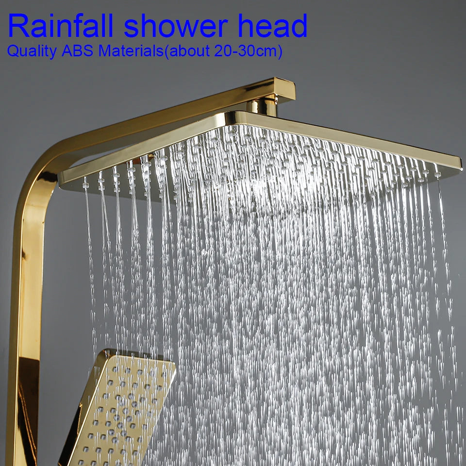 Gold Piano Digital Display Bathroom Shower Set Brass Bathroom Faucet Accessories Thermostatic Digital Bathroom Shower System