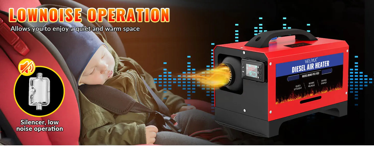 8 kW 12V All-in-One Portable Diesel Air Heater, 0.16–0.52 L/h, Diesel Air Heater 8–36 °C, Adjustable, 15–20 m², Smart LCD Control, 5 L Tank for Boats and Cars