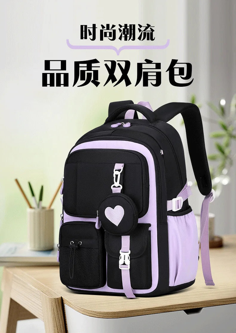 Love Pattern School Bag Backpack Pencil Case lunch bag Three Piece Set Nylon Fabric Waterproof Boy Girl Teenagers Trend Backpack