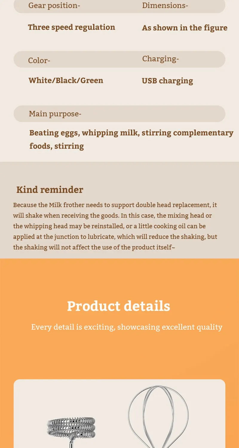 Mini Electric Milk Foamer Blender Wireless Coffee Whisk Mixer Handheld Egg Beater Cappuccino Frother Mixer Kitchen Whisk Tools