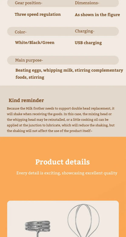 Mini Electric Milk Foamer Blender Wireless Coffee Whisk Mixer Handheld Egg Beater Cappuccino Frother Mixer Kitchen Whisk Tools