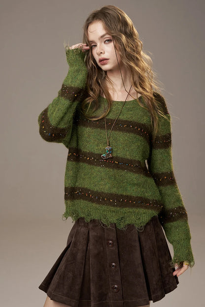 ELFSACK 2025 Autumn New Arrivals Cute Casual Knit Color Accent V Neck Loose Cardigan Sweater For Woman